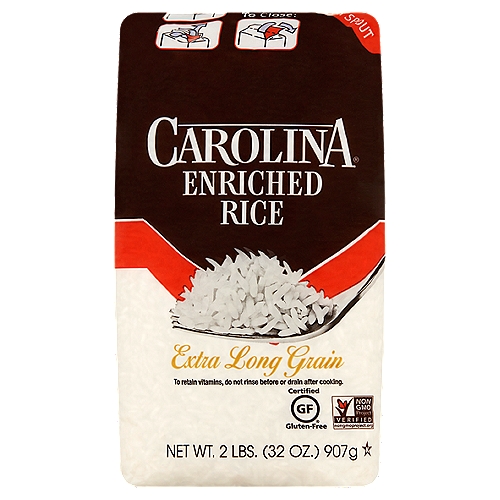 Carolina Enriched Extra Long Grain White Rice, 32 oz
Always have a versatile option for your meals with Carolina® Extra Long Grain White Rice in your pantry. Use extra long grain white rice in your traditional dishes and when you explore new recipes, seasonings, and flavors. Because of its quality and texture, you can count on this rice to remain fluffy and separate after cooking with the great taste you love! Wheather you follow a recipe or create diverse dishes with boundless flavor, Carolina® Extra Long Grain White Rice will complete every meal. Carolina Rice Unites™.