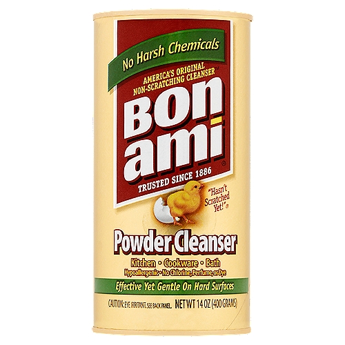 No Harsh Chemicals - Non-ToxicnBon Ami excels at cleaning everything from cooked-on food to scuff marks, and is gentle on most hard surfaces. Many people with chemical sensitivities have a better cleaning experience using Bon Ami because it cleans without unnecessary harsh additives.