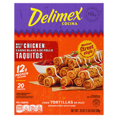 Delimex White Meat Chicken Taquitos Frozen Snacks, 20 ct Box, 20 Ounce