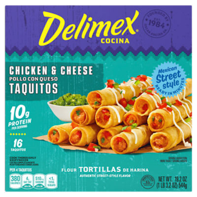 Delimex Chicken & Cheese Taquitos Frozen Snacks, 16 ct Box