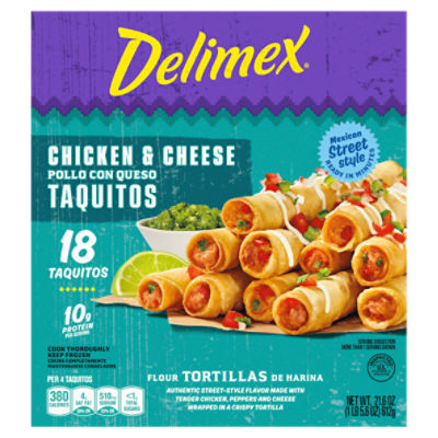 Delimex Chicken & Cheese Large Flour Taquitos Frozen Snacks, 18 ct Box