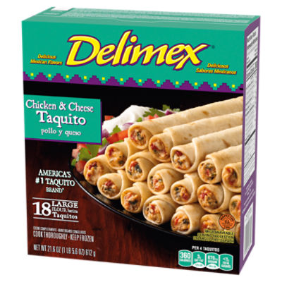 Taquitos Frozen Chicken Snacks, Large 18 Cheese Flour Box Delimex & ct