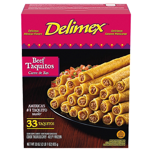 Delimex Beef Corn Taquitos Frozen Snacks, 33 ct Box