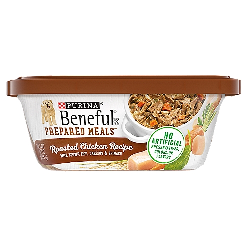 Purina Beneful Prepared Meals Roasted Chicken Recipe Dog Food,10 oz
Beneful Prepared Meals Roasted Chicken Recipe is formulated to meet the nutritional levels established by the AAFCO Dog Food Nutrient Profiles for maintenance of adult dogs.