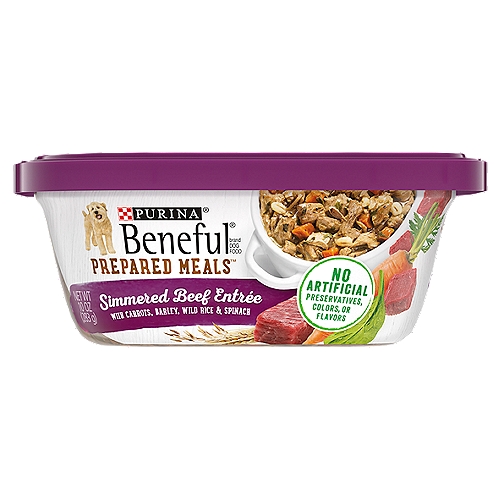 Purina Beneful Prepared Meals Simmered Beef Entrée Dog Food,10 oz
Beneful Prepared Meals Simmered Beef Entrée is formulated to meet the nutritional levels established by the AAFCO Dog Food Nutrient Profiles for maintenance of adult dogs.