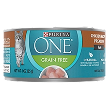 Purina ONE Natural, Grain Free Pate Wet Chicken Recipe, Cat Food, 3 Ounce