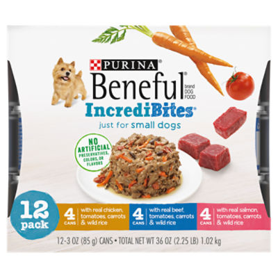 Purina Beneful Small Breed Wet Dog Food Variety Pack, IncrediBites With Real Beef - (12) 3 oz. Cans