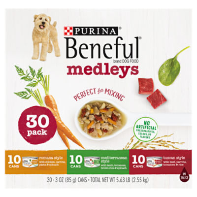 Purina Beneful Wet Dog Food Variety Pack, Medleys Tuscan, Romana & Mediterranean Style-(30) 3oz Cans