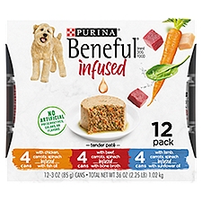 Purina Beneful Infused Pate Wet Dog Food Variety Pack, Lamb, Chicken or Beef Varieties-(12)3 oz.Cans