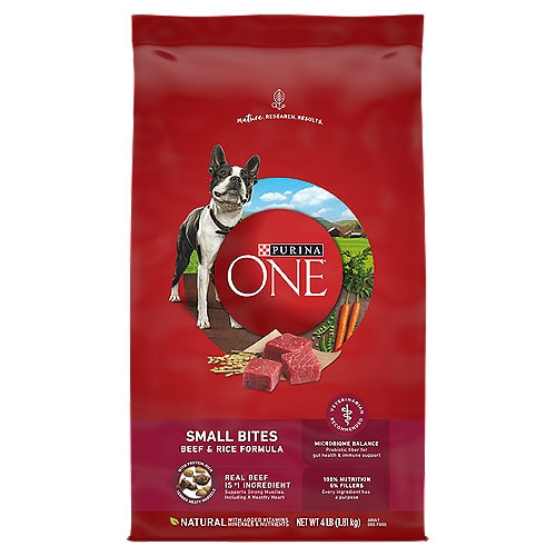 4.00 lb. Real beef is the #1 ingredient. A combination of tender morsels and small, easy-to-eat, crunchy bites for a taste he'll love. Antioxidant blend to help support a strong immune system.