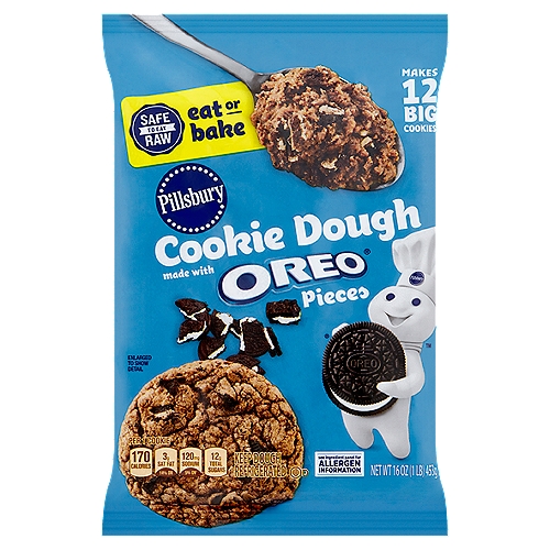 Pillsbury Cookie Dough Made with Oreo Pieces, 16 oz
Made with Oreo® pieces

Our Refrigerated Cookie Dough is Ready to Eat Raw Because We Use:
Heat treated flour
Pasteurized eggs
Ready to eat manufacturing