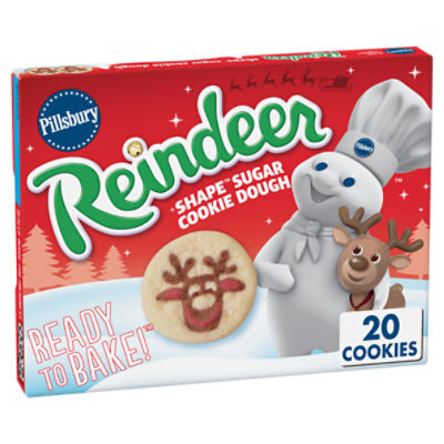 Pillsbury Reindeer Shape Sugar Cookie Dough, 20 count, 9.1 oz