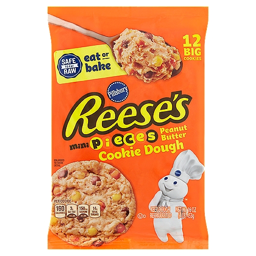Pillsbury Reese's Mini Pieces Peanut Butter Cookie Dough, 12 count, 16 oz
Our Refrigerated Cookie Dough is Ready to Eat Raw Because We Use:
Heat treated flour
Pasteurized eggs
Ready to eat manufacturing