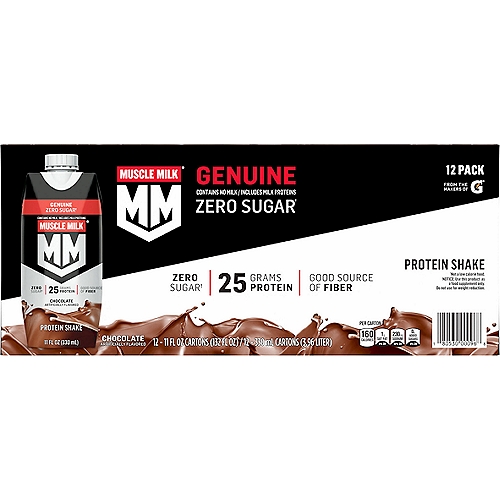 Muscle Milk Genuine Non-Dairy Protein Shake, Chocolate Artificially Flavored, 11 Fl Oz, 12 Count, Carton