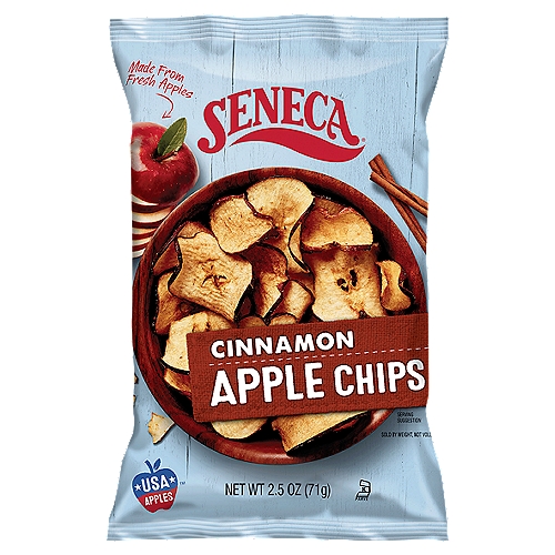 Seneca Cinnamon Apple Chips, 2.5 oz
Hey, thanks for snacking with us…
The Original Apple Chip™
Our apple chips are made from fresh. whole apples which are sliced. crisped & ready to snack when you are!