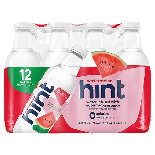 Hint Watermelon Water Infused with Watermelon Essence, 16 fl oz, 12 count
Water Infused with Watermelon Essence & Other Natural Flavors