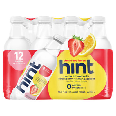 Hint Water Infused with Strawberry + Lemon Essences, 16 fl oz, 12 count