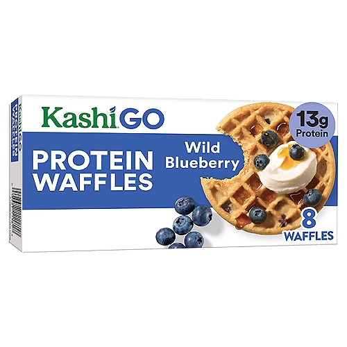 Kashi is making planet-positive choices. We measure the amount of emissions from our manufacturing plants and invest in renewable energy projects and programs that remove the same amount of emissions from the air
Heat them in the toaster or oven and enjoy them as a quick and easy breakfast option or convenient protein snack
An excellent source of protein; 24% of daily value per serving; A good source of fiber; Contains 10g total fat per serving; A good source of iron; 100% whole grains, Non-GMO Project Verified; Kosher Dairy; No artificial colors or flavors
Light and fluffy, Kashi GO Wild Blueberry frozen waffles are made with whole wheat and real blueberries to help you start your day with a smile. Includes 1, 10.7-ounce box containing 8, 100% whole grain waffles. A quick and easy way to warm up your mornings, afternoons, and evenings, simply heat them in the toaster or oven for a delicious treat whenever you're craving something sweet. Each serving of Kashi GO Wild Blueberry waffles provides a good source of iron and 13g of protein; they help give you the energy you need to have a great day. Top them with your favorite fruit, maple syrup or even ice cream; there are endless options for enjoying Kashi GO Wild Blueberry frozen waffles. Anytime is the right time for Kashi GO Peanut Butter Crunch cereal. Kashi is making planet-positive choices to lower our company's impact on climate change. We measure the amount of emissions from the manufacturing plants that create our foods and invest in renewable energy projects and programs in the US that remove the same amount of emissions from the air.