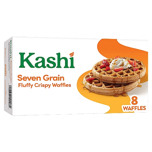 • Kashi is making planet-positive choices. We measure the amount of emissions from our manufacturing plants and invest in renewable energy projects and programs that remove the same amount of emissions from the air
• Heat them in the toaster or microwave and enjoy them as a quick and easy breakfast or convenient fiber-filled snack
• 13g whole grain per serving; Eat 48g or more of whole grains daily; An excellent source of fiber; Contains 5g total fat per serving; Vegan; Non-GMO Project Verified; Kosher Dairy

Make any morning, afternoon, or evening more delicious with Kashi Seven Grain frozen waffles, made with a tastebud-tempting blend of seven grains. Includes 1, 10.1-ounce box containing 8 waffles. Simply heat them in the toaster or oven for a warm and tasty treat at any time of the day. Vegan and Non-GMO Project Verified, each serving of crisp and fluffy waffles has 13g of whole grain and provides an excellent source of fiber (5g total fat); Delectable on their own, Kashi Seven Grain frozen waffles also pair perfectly with maple syrup, fresh fruits, ice creams, and whipped toppings to satisfy your sweet tooth. Anytime is the right time for Kashi GO Peanut Butter Crunch cereal. Kashi is making planet-positive choices to lower our company's impact on climate change. We measure the amount of emissions from the manufacturing plants that create our foods and invest in renewable energy projects and programs in the US that remove the same amount of emissions from the air.