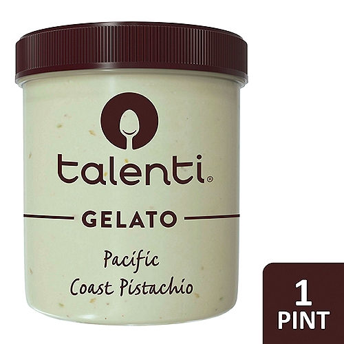 Talenti Gelato Pacific Coast Pistachio 1 pint
If you're looking for delicious, you've found the perfect frozen gelato dessert. Talenti Pacific Coast Pistachio Gelato is our unique take on one of our favorite childhood treats. Previously called Sicilian Pistachio, we use the same delicious recipe but now with pistachios from California because we let the simplicity of the best ingredients shine through! We start with fresh milk and pure cane syrup, followed by blending our pistachio butter into sweet cream gelato. We then add dry-roasted California pistachio pieces and slow-cook the gelato to slightly caramelize the flavors for a one-of-a-kind experience - making this gelato indulgent, creamy, crunchy, and with a pure pistachio flavor. At Talenti, we believe that only the best process and ingredients result in delicious gelato and sorbetto. That's why we source the highest-quality ingredients from all around the world and use a slow-cooking method (similar to how French chefs use a bain-marie water bath technique) for our frozen dessert. Then we package our products in clear, BPA-free jars that are all made from 100% recycled materials and can be recycled and reused any way you like. Please note that Talenti jars are not microwave- or dishwasher-safe. For clever ideas on how to reuse the pint, check out #Pintcycling on Instagram. In addition to Talenti Gelato, Talenti has Dairy-Free Sorbetto, Organic Gelato, and Gelato Layers - 5 layers of the ultimate indulgence flavors - to fit all your frozen dessert needs. All of our products are made with non-GMO sourced ingredients that have been evaluated by Where Food Comes From, Inc., and adhere to our Non-GMO Sourced Standards. Check out Talentigelato.com/nongmo to learn more. Talenti also does not use high fructose corn syrup in any of our frozen dessert products. Try all our flavors and discover what makes Talenti so special.

Recipe No. 15
Dry roasted California pistachios and pistachio butter carefully blended into fresh milk and cream