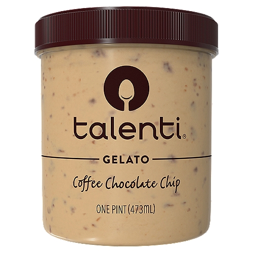 Talenti Gelato Coffee Chocolate Chip 1 pint
Take your love for coffee ice cream to the next level with Talenti Coffee Chocolate Chip Gelato, a rich and delicious flavor that could turn you into a coffee gelato snob. This frozen treat is made with fair trade coffee, slow cooked into fresh milk and cream, with semisweet chocolatey chips. We use fair trade Brazilian and Colombian coffee beans in this gelato for a delicious frozen dessert.
At Talenti, we believe the best process and highest quality ingredients result in the best tasting gelato, sorbetto and frozen dairy desserts. We start with fresh milk and cream and make each flavor from scratch with the highest-quality ingredients sourced from all around the world. With every recipe of our frozen desserts, Talenti adds a twist to make each pint extra special. Finally, we use an old-world process that involves slow cooking our ingredients in small batches to bring out delicious flavors for a one-of-a-kind frozen dessert. Our gelato is creamy, smooth and indulgent, perfect for any occasion. It is packaged in clear BPA-Free plastic jars so when you've finished your delicious pint, you can reuse your jar. Pintcycling or recycle (rinse and replace the lid first)!

In addition to classic gelato flavors of Italian dessert, we offer Gelato Layers, Dairy Free Sorbettos, Organic Gelato and Gluten Free and/or vegan varieties. All our frozen desserts are made with Non-GMO sourced ingredients. Try them all and discover why Talenti is Crafted for Taste, Clearly Talenti. 

Talenti jars are not microwave or dishwasher safe
All ingredients in Talenti have been evaluated by Where Food Comes From, Inc.