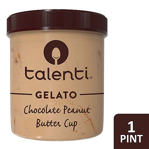 Talenti Gelato Chocolate Peanut Butter Cup 1 pint
If you're looking for decadent, you've found the perfect frozen gelato dessert. Talenti Chocolate Peanut Butter Cup Gelato is one-of-a-kind, rich, and with just the right amount of sweetness. Yes, it's possible to have a crush on a frozen dessert! Our Chocolate Peanut Butter Cup Gelato will get you ready for an encore after finishing your first taste because we let the simplicity of the best ingredients shine through! The blend of Belgian chocolate and swirls of peanut butter will get you with that smooth and creamy texture. At Talenti, we believe that only the best process and ingredients result in delicious gelato and sorbetto. That's why we source the highest-quality ingredients from all around the world and use a slow-cooking method (similar to how French chefs use a bain-marie water bath technique) for our frozen dessert. Then we package our products in clear, BPA-free jars that are all made from 100% recycled materials and can be recycled and reused any way you like. Please note that Talenti jars are not microwave- or dishwasher-safe. For clever ideas on how to reuse the pint, check out #Pintcycling on Instagram. In addition to Talenti Gelato, Talenti has Dairy-Free Sorbetto, Organic Gelato, and Gelato Layers - 5 layers of the ultimate indulgence flavors - to fit all your frozen dessert needs. All of our products are made with non-GMO sourced ingredients that have been evaluated by Where Food Comes From, Inc., and adhere to our Non-GMO Sourced Standards. Check out Talentigelato.com/nongmo to learn more. Talenti also does not use high fructose corn syrup in any of our frozen dessert products. Try all our flavors and discover what makes Talenti so special.

Recipe No. 20
Mini peanut butter cups folded into milk chocolate gelato with swirls of peanut butter
