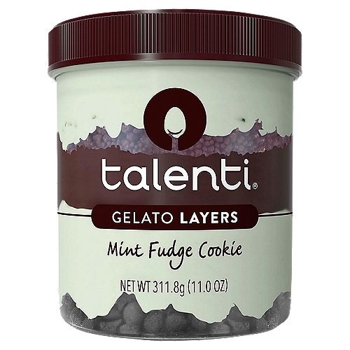 Talenti Mint Fudge Cookie Gelato Layers, 11.0 oz
5 Layers
Mint gelato
Cookie crumbs
Fudge sauce
Mint gelato
Chocolate cookies

All ingredients in this product have been evaluated by Where Food Comes From, Inc., to our non-GMO policy.