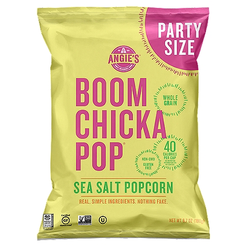 Angie's BOOMCHICKAPOP Sea Salt Popcorn, Gluten Free, Party Size, 6.7 oz.
It's party time with this party-size bag of Angie's BOOMCHICKAPOP Sea Salt Popcorn. Made with real, simple ingredients and nothing fake, this whole-grain, Non-GMO Project Verified gluten free snack offers simple deliciousness with 150 calories per serving. Add this pre-popped popcorn to your list of party supplies for movie nights, parties, road trips or anytime you crave salty snacks. Angie's BOOMCHICKAPOP Popcorn: Simply, Deliciously Boom.