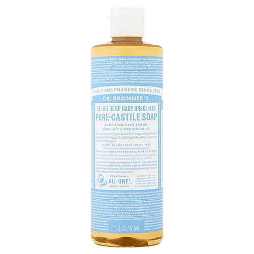 Dr. Bronner's 18-In-1 Hemp Baby Unscented Pure-Castile Soap, 16 fl oz