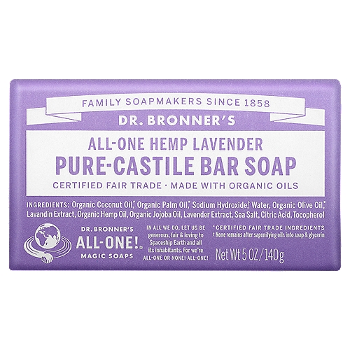 Dr. Bronner's Lavender Pure-Castile Bar Soap - 5oz
Lavender Pure-Castile Bar Soap