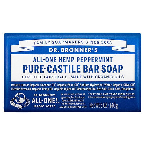 Dr. Bronner's Peppermint Pure-Castile Bar Soap-5oz
Peppermint Pure-Castile Bar Soap