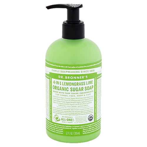 Dr. Bronner's 4-in-1 Lemongrass Lime Organic Sugar Soap, 12 fl oz