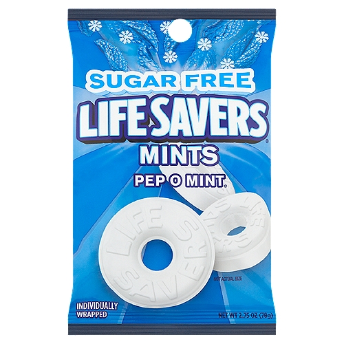 Life Savers Sugar Free Pep O Mint Mints, 2.75 oz
33% fewer calories than regular Life Savers Pep O Mint Mints. Calories reduced from 60 to 40 calories per serving.