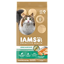 Iams Proactive Health Long Hair Care Adult Cat Food with Chicken & Salmon, 1+ Years, 48 oz