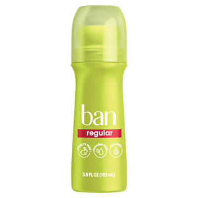 Ban Invisible Roll-On Antiperspirant Deodorant, 24-hour Protection, Regular Scent, 3.5 Oz
