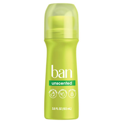 Ban Invisible Roll-On Antiperspirant and Deodorant, Unscented, 3.5 Oz