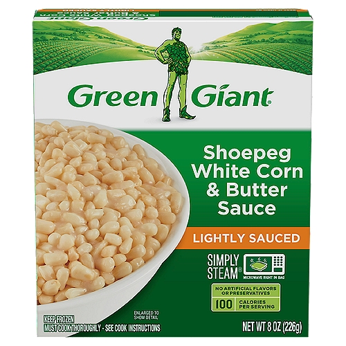 Green Giant Simply Steam Lightly Sauced Shoepeg White Corn & Butter Sauce, 8 oz
Fits your lifestyle and your freezer.®
Green Giant® Simply Steam® vegetables are not only delicious, they come in freezer-friendly, easy-to-stack boxes, with a microwavable pouch inside. Great for a meal, side dish or snack—anytime.