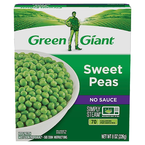 Green Giant Simply Steam No Sauce Sweet Peas, 8 oz
Fits your lifestyle and your freezer.®
Green Giant® Simply Steam® vegetables are not only delicious, they come in freezer-friendly, easy-to-stack boxes, with a microwavable pouch inside. Great for a meal, side dish or snack—anytime.