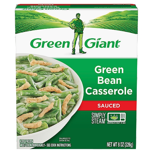 Green Giant Simply Steam Sauced Green Bean Casserole, 8 oz
Fits your lifestyle and your freezer.®
Green Giant® Simply Steam® vegetables are not only delicious, they come in freezer-friendly, easy-to-stack boxes, with a microwavable pouch inside. Great for a meal, side dish or snack-anytime.
