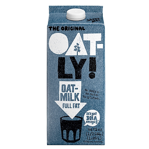 Oatly! The Original Full Fat Oatmilk, 64 fl oz
It's got DHA omega-3*
*35mg per serving

The Boring (but Very Important) Side
If this side bores you, please read no further. Flip the carton around and have a wonderful day. Otherwise, please do enjoy.

Another side of our packaging providing no reason at all why you should try this product.