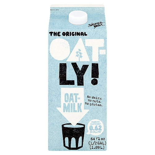 Oatly! The Original Oatmilk, 64 fl oz
As you can see, there is no play button on this package so if you want to hear the anthem you are going to have to sing it yourself. We just turned up the volume, so let it rip.

The Boring (But Very Important) Side
If this side bores you, please read no further. Flip the carton around and have a wonderful day. Otherwise, please do enjoy.