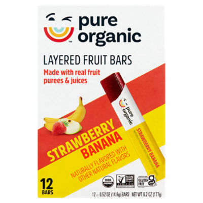 Pure Organic Strawberry Banana Layered Fruit Bars, 0.52 oz, 12 count