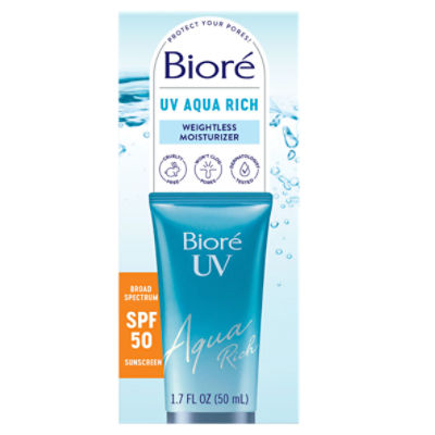 Biore UV Aqua Rich SPF 50 PA++++ Daily Moisturizer Sunscreen for Face for Sensitive Skin, 1.7 oz