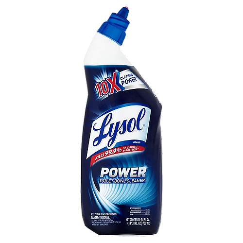 Lysol Power Toilet Bowl Cleaner, 24 fl oz
10x cleaning power∞
∞vs. Lysol Clean & Fresh Toilet Bowl Cleaner on limescale.

Kills 99.9% of viruses & bacteria**
**Kills Salmonella enterica, Escherichia coli, Rotavirus WA and Hepatitis A Virus.

• Coats the bowl above and below the waterline. Thick formula adheres to stains for better cleaning