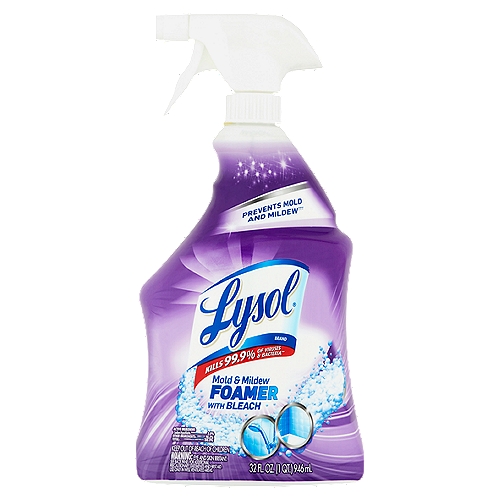 Lysol Mold & Mildew Foamer with Bleach Bathroom Cleaner, 32 fl oz
Prevents mold and mildew†††
†††Prevents and controls mold and mildew growth for up to 7 days.

Kills 99.9% of viruses & bacteria**

Kills 99.9% of germs**
**Kills 99.9% of: Rhinovirus type 39, salmonella enterica, staphylococcus aureus and rotavirus WA.