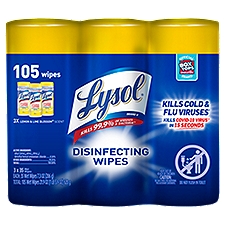 Lysol Lemon & Lime Blossom Scent Disinfecting Wipes, 7.3 oz oz, 105 count, 3 pack
