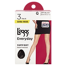L'eggs Everyday Off Black Reinforced Toe Support Pantyhose Extra Value, Size Q, 3 pair
