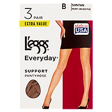 L'eggs Everyday Support Suntan Reinforced Toe Pantyhose Extra Value, Size B, 3 pair