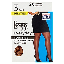 L'eggs Everyday Plus Size Control Top Suntan Sheer Toe Pantyhose Extra Value, Size 2X, 3 pair