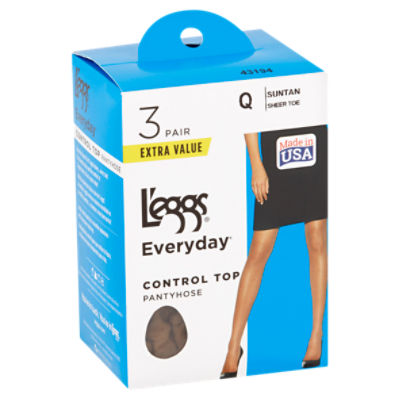 L'eggs Everyday Control Top Suntan Q Sheer Toe Pantyhose Extra Value, 3 pair